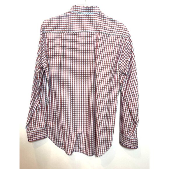 Robert Graham Maroon Blue Navy Checked Button Down Contrast Cuffs Size Large - Picture 3 of 12